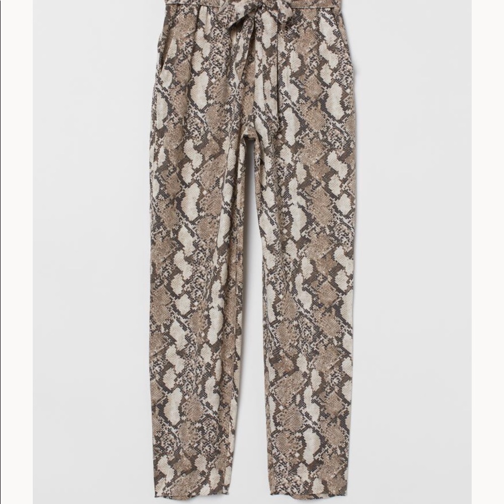 Tie Waist paper bag snake print pants